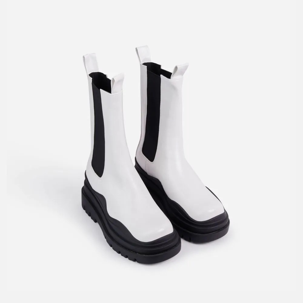 Ego shoes white chunky ankle biker boots
